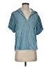 Sundays 100% Rayon Stripes Teal Short Sleeve Blouse Size Sm (1) - photo 1