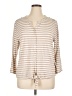 Chico's Stripes Tan 3/4 Sleeve Button-Down Shirt Size XL - photo 1