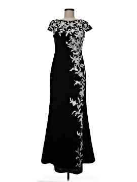 sachin and babi light blue dress Oleg Cassini Floral Applique V-Neckline Short Sheer Cap Sleeves Fit Bo   Curated Brands