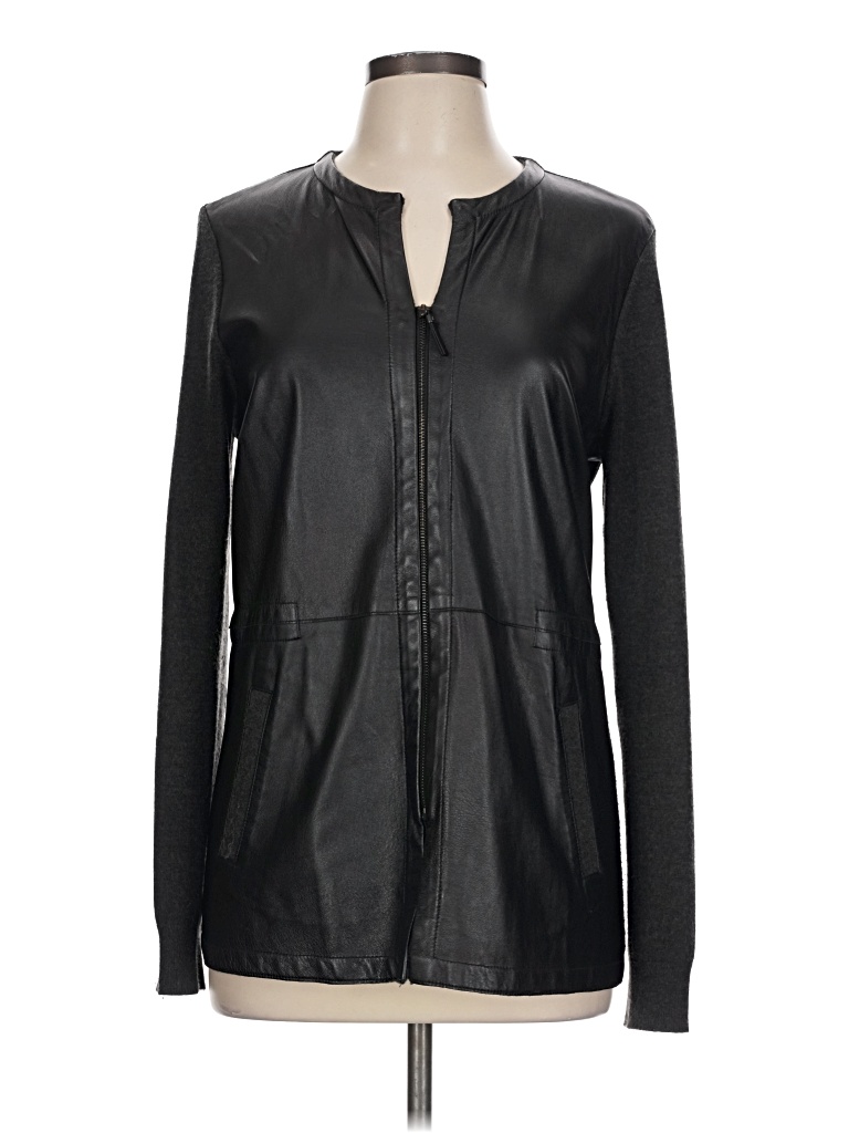 Pre-owned Etcetera Leather Top Black Plunge Neckline Tops