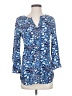 Tory Burch Floral Graphic Blue 3/4 Sleeve Silk Top Size 0 - photo 1