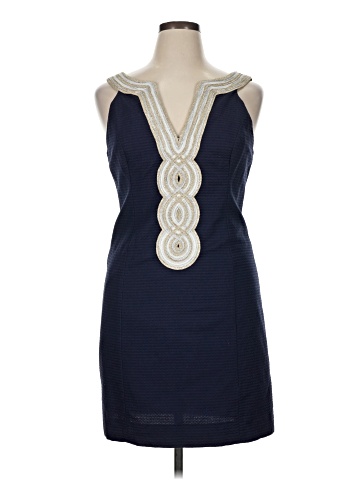slim fit dress slacks Lilly Pulitzer Aubra Embroidered Dress In Navy /Gold Sz XS