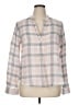 Three Dots 100% Cotton Checkered-gingham Color Block Plaid Pink Gray Long Sleeve Blouse Size XL - photo 1