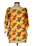 Status by Chenault Floral Yellow 3/4 Sleeve Blouse Size L - photo 1