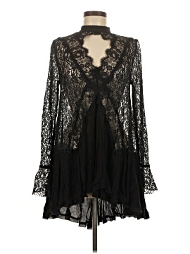knee length dresses for ladies Free People Blue Tell Tale Tunic Dress Long Sleeve Sheer Lace Cutouts –  Grayson Vine