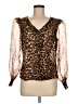 Boston Proper Animal Print Brown Long Sleeve Blouse Size M - photo 1