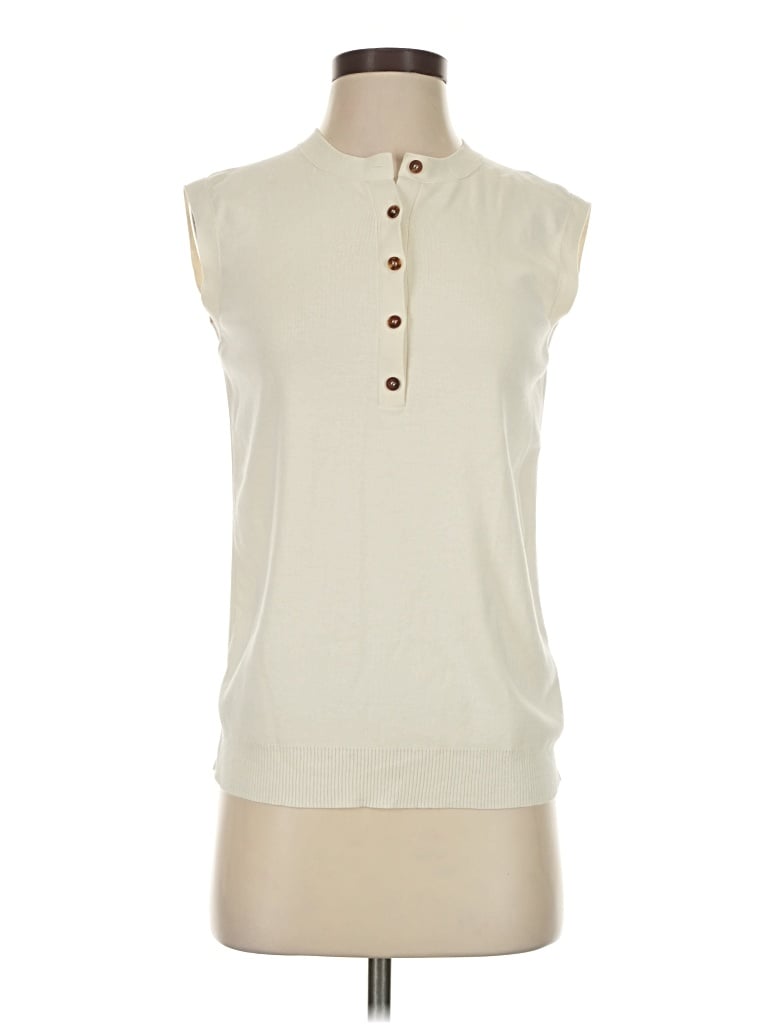 Pre-owned Lafayette 148 Sleeveless Button Down Shirt In Ivory