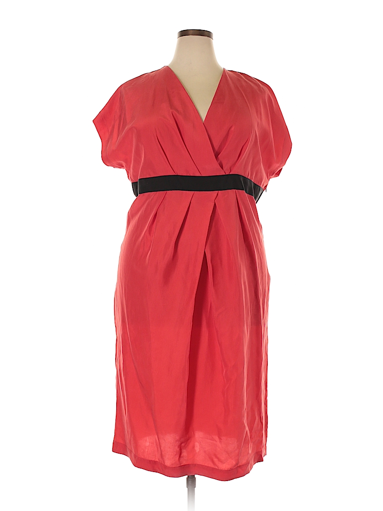 Voyage by Marina Rinaldi 100% Silk Solid Orange Casual Dress Size 16 ...
