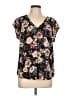Halogen 100% Polyester Floral Black Short Sleeve Blouse Size L (petite) - photo 1