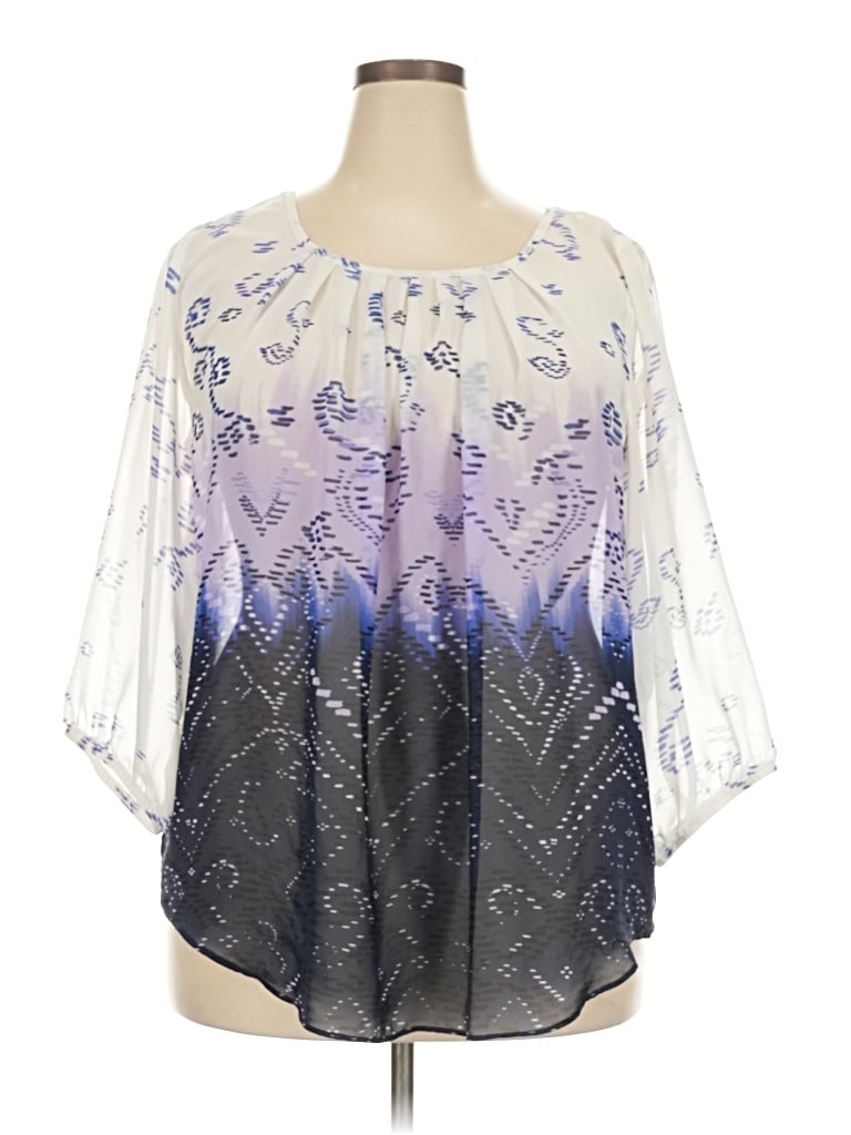 Pre-owned I.n. Studio 3/4 Sleeve Blouse In Silver