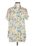 Madame Floral Teal Short Sleeve Blouse Size M - photo 1