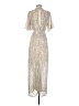 Main Strip 100% Polyester Metallic Silver Casual Dress Size S - photo 2