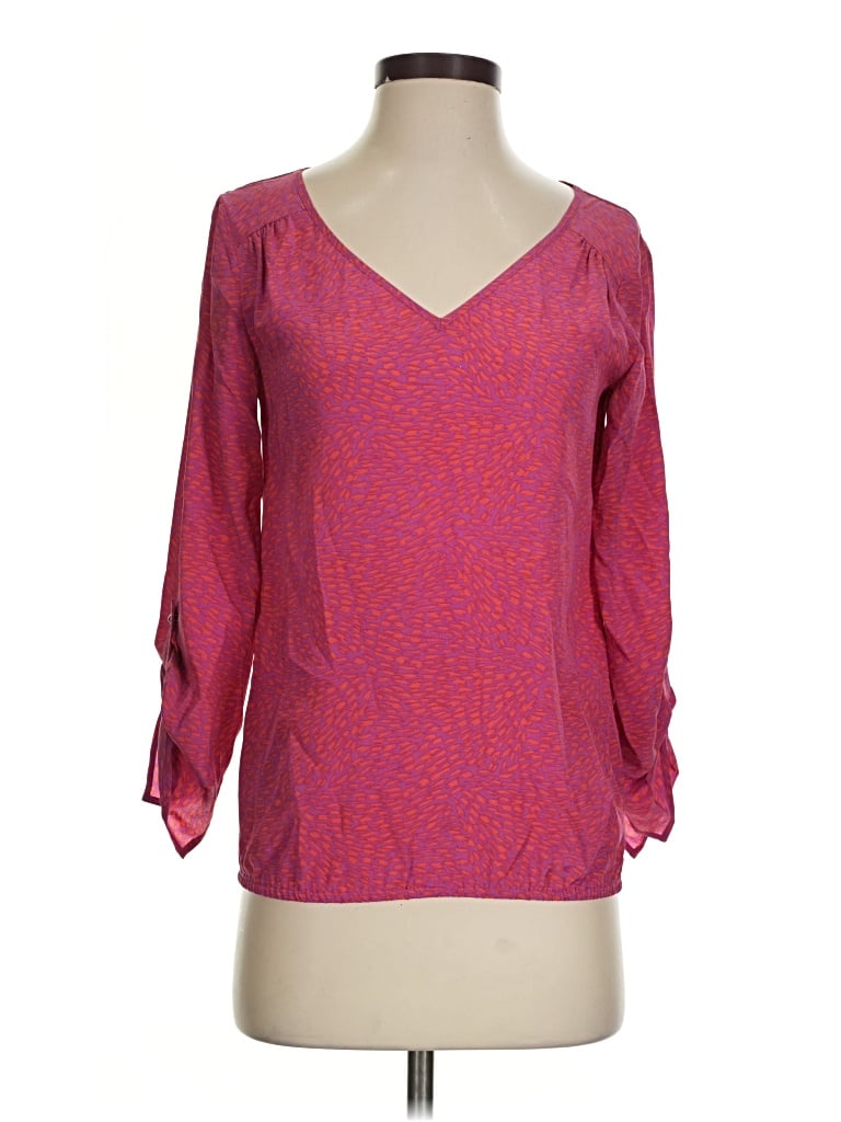 Pre-owned Ellie Kai 3/4 Sleeve Silk Top Pink V-neck Tops
