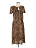 Connected Apparel 100% Polyester Animal Print Brown Casual Dress Size 10 - photo 1