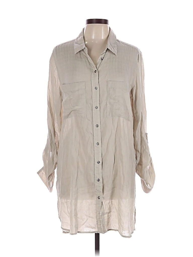 Pre-owned Kut From The Kloth 3/4 Sleeve Button Down Shirt In Tan