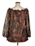 Chaps 100% Polyester Brown 3/4 Sleeve Blouse Size 1X - photo 2
