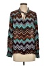 Parker 100% Silk Chevron-herringbone Teal Long Sleeve Silk Top Size S (estimated) - photo 1