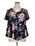 Green Envelope Floral Black Short Sleeve Blouse Size 1X - photo 1