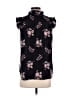 Ann Taylor LOFT 100% Polyester Floral Black Sleeveless Blouse Size XS - photo 2