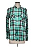 Merona 100% Rayon Plaid Teal Long Sleeve Button-Down Shirt Size L - photo 1
