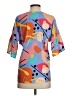 Crosby 100% Polyester Graphic Orange Short Sleeve Blouse Size XS - photo 2