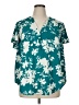 Torrid 100% Polyester Tropical Teal Short Sleeve Blouse Size 1X Plus (1) - photo 1