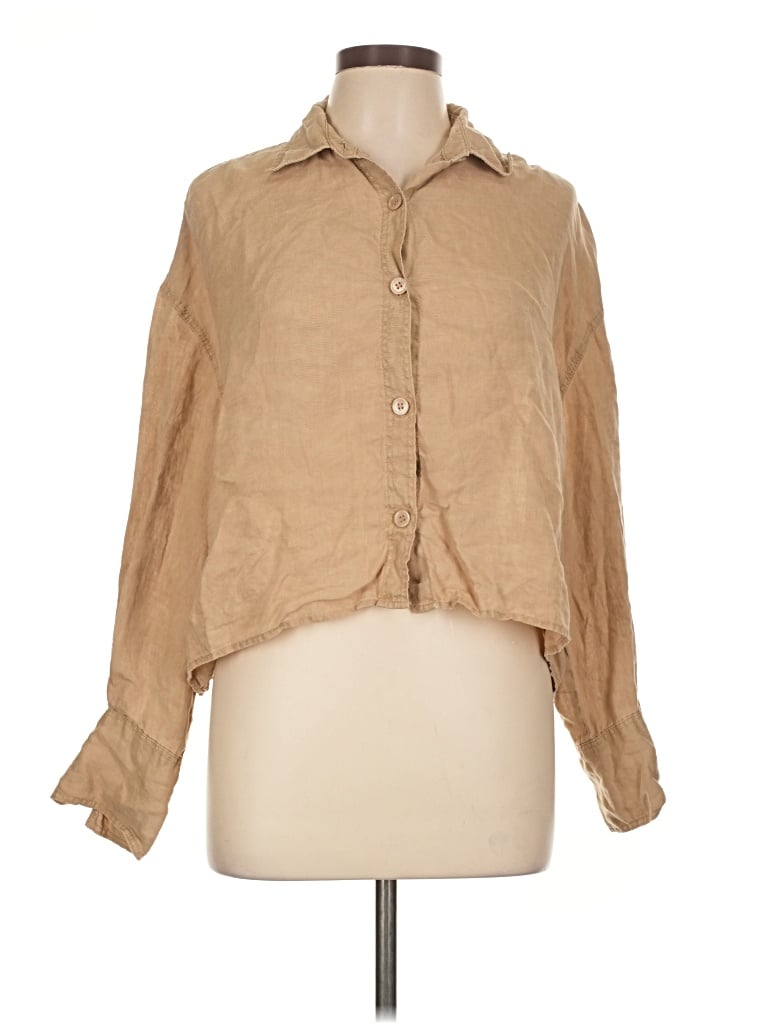 Pre-owned Zara Long Sleeve Blouse In Tan