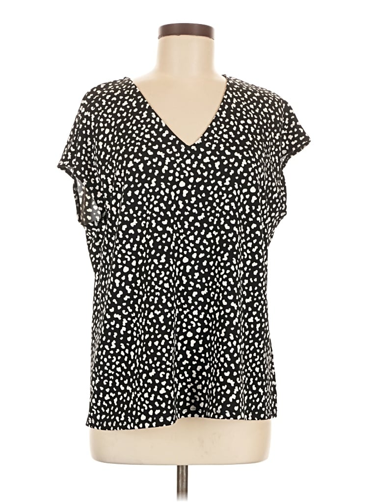 Pre-owned Halogen Short Sleeve Blouse In Black