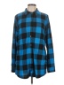 Denim + Company Checkered-gingham Blue Long Sleeve Blouse Size L - photo 1