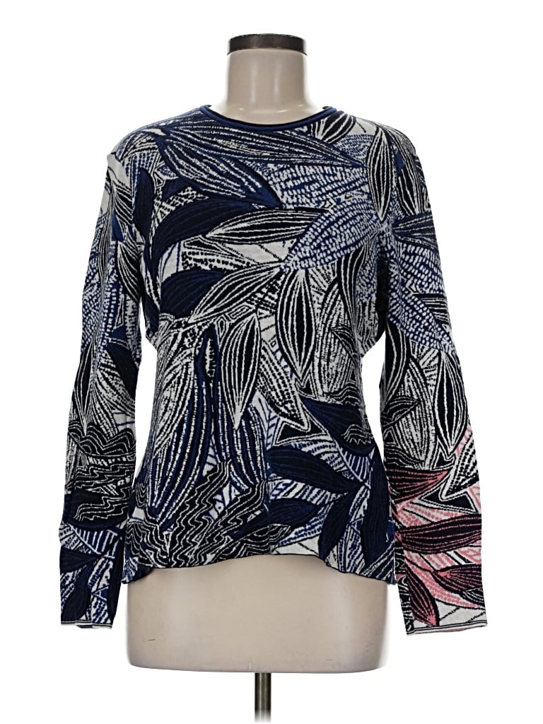 Pre-owned Nic + Zoe Long Sleeve Top Blue Crew Neck Tops
