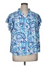 Sason 100% Polyester Paisley Blue Short Sleeve Blouse Size 1X - photo 1