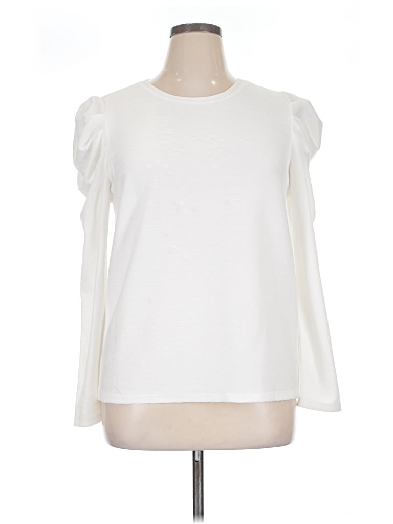 Pre-owned Nine West Long Sleeve Top Ivory Ruffles Neckline Tops