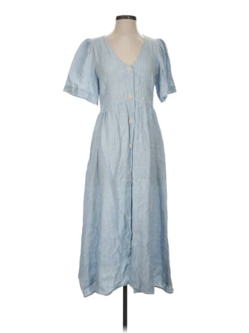 Madewell Cassie Button-Front Midi Dress in Stripe 100% Linen (view 1)
