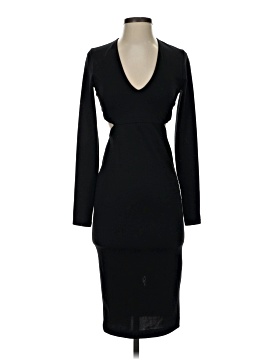 knee length dresses for ladies Zara Open Back Dress Blue Navy Crepe High Neck Long Sleeves Midi Colum   The Thriftanista Closet