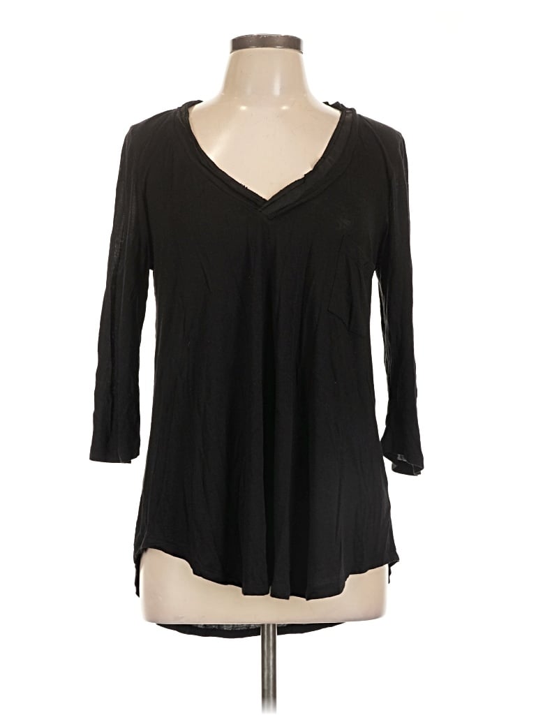 Pre-owned Bordeaux 3/4 Sleeve Top Black V-neck Tops