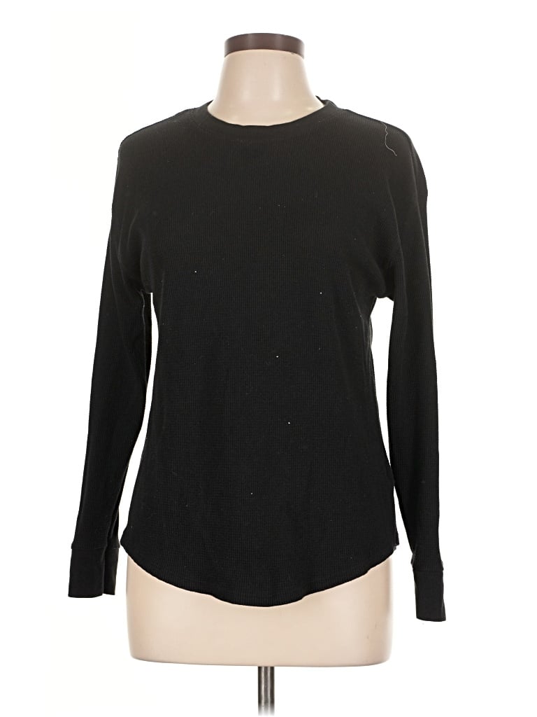 Pre-owned Time And Tru Long Sleeve Top Black Crew Neck Tops