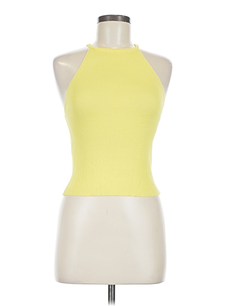 Pre-owned Zara Sleeveless Top Yellow Halter Neckline Tops