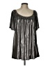 La Rok 100% Polyester Metallic Silver Short Sleeve Blouse Size L - photo 1