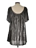 La Rok 100% Polyester Metallic Silver Short Sleeve Blouse Size L - photo 2
