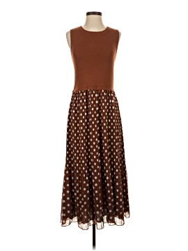 brown halter dresses Brown Polka Dot Print Spaghetti Strap Sleeveless A-Line Midi Dress