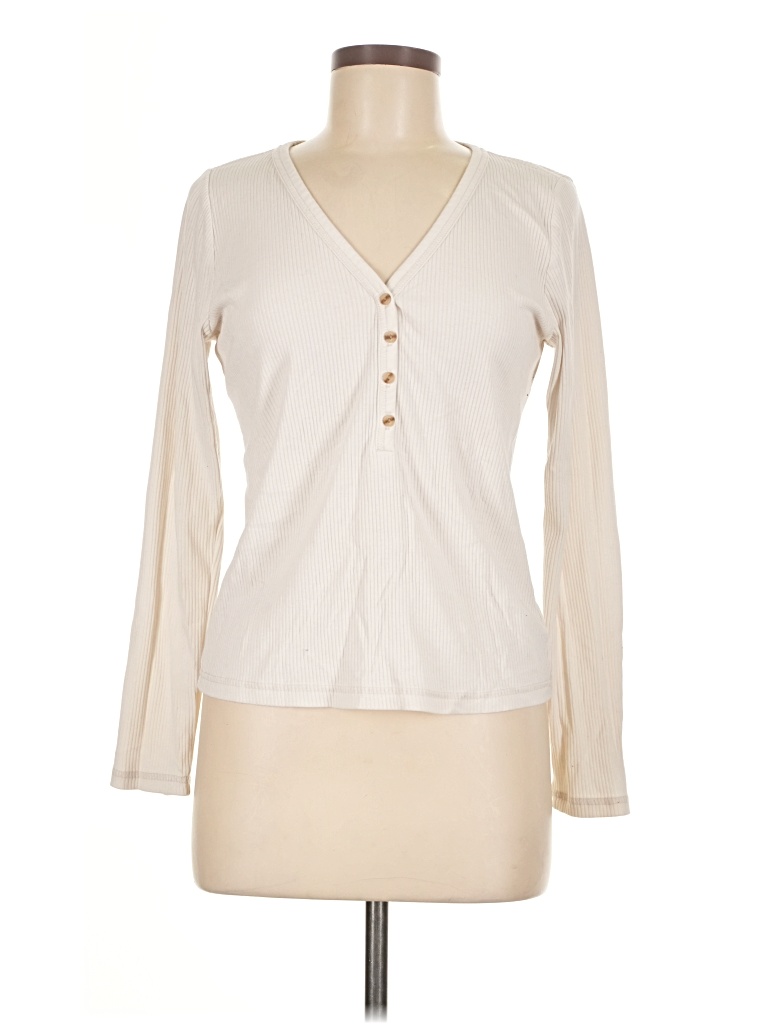 Pre-owned Old Navy Long Sleeve Henley Shirt In Ivory