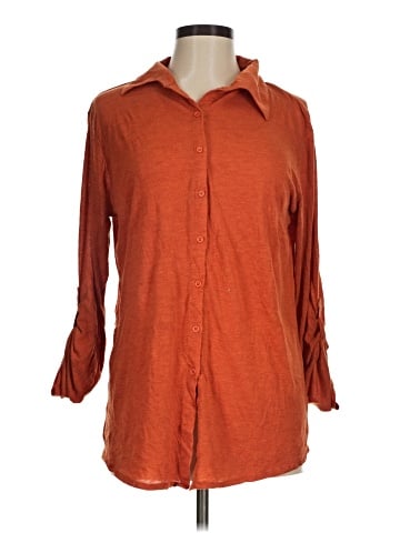 Pleats Collection 3/4 Sleeve Button-Down Shirt (view 1)