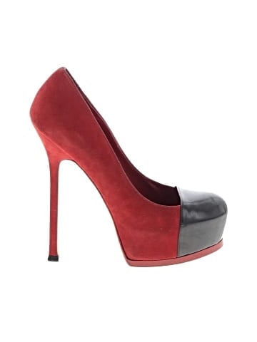 Yves Saint Laurent Red/Black Suede and Leather Tribtoo Platform Pumps (view 1)