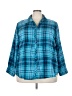 N Touch Plaid Teal Blue 3/4 Sleeve Button-Down Shirt Size 2X - photo 1
