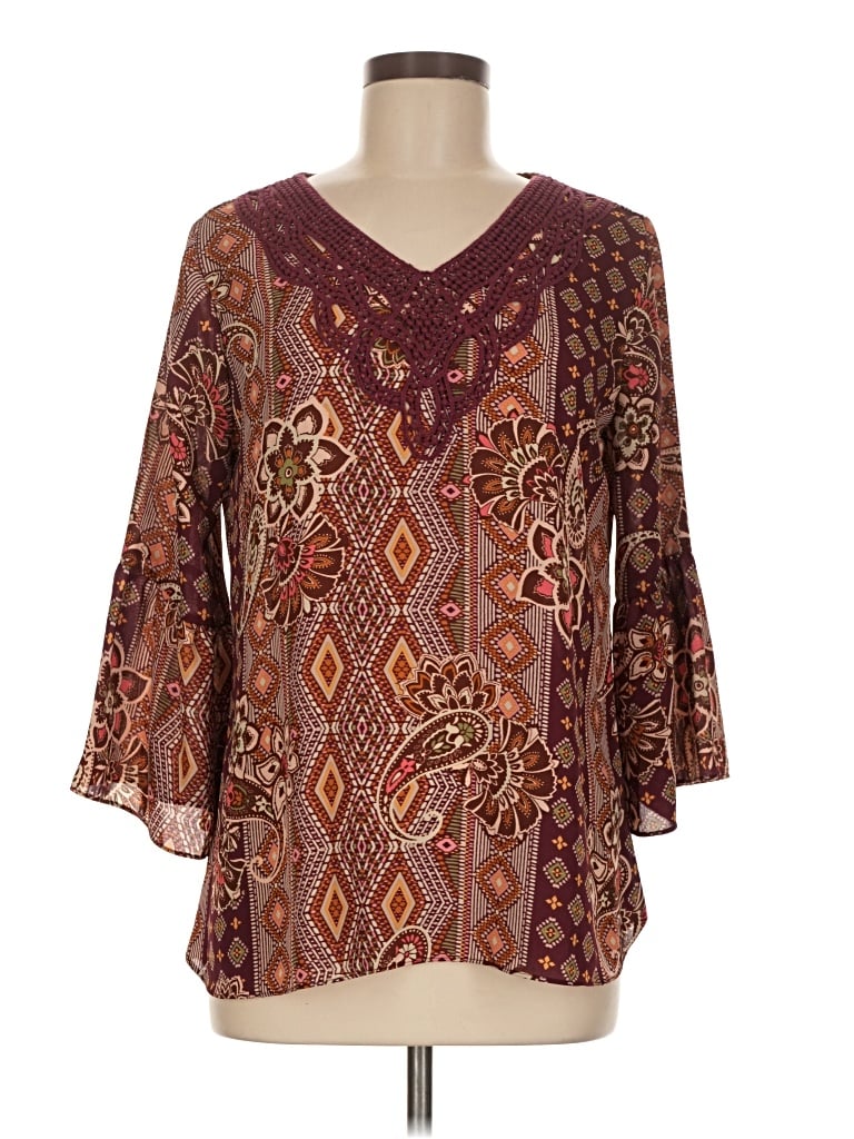 Pre-owned C Established 1946 3/4 Sleeve Blouse In Burgundy