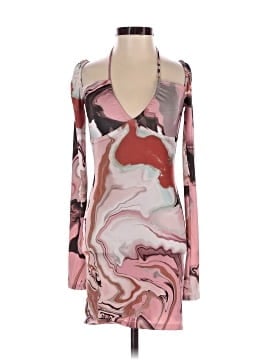 open lace back dress Zapaka Women Blush Formal Dress with Long Sleeves A-Line Chiffon V-Neck Party Dress, Blush Pink / L main image 0