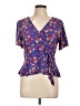 NSR 100% Rayon Floral Blue Short Sleeve Blouse Size L - photo 1