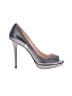 Prada 100% Leather Metallic Gray Silver Metallic Leather Peep-Toe Heels Size EU 37 1/2 - photo 1