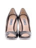 Prada 100% Leather Metallic Gray Silver Metallic Leather Peep-Toe Heels Size EU 37 1/2 - photo 2