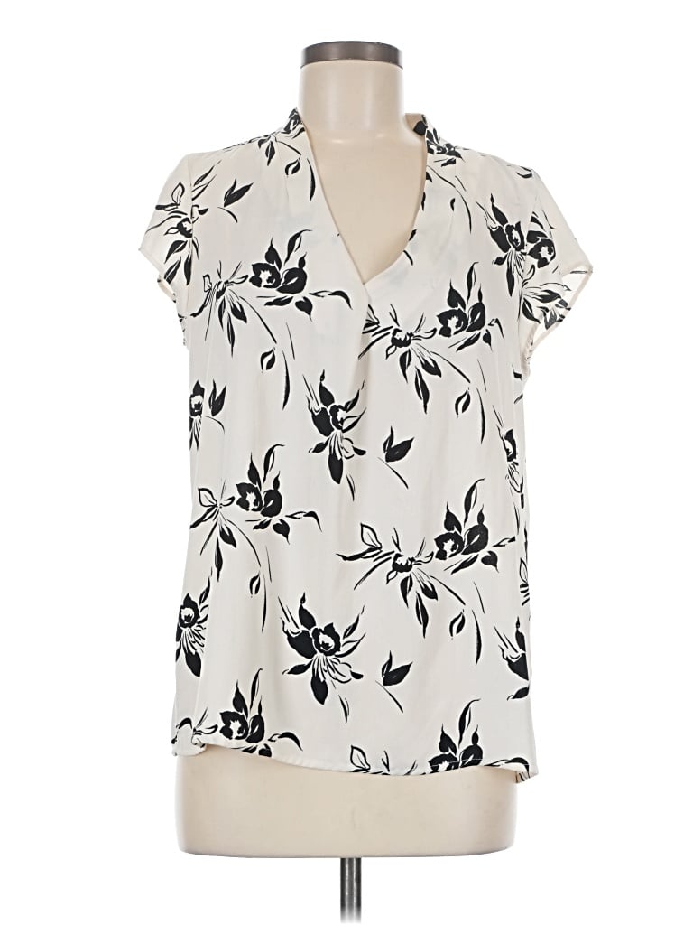 Pre-owned Halogen Short Sleeve Blouse In Ivory